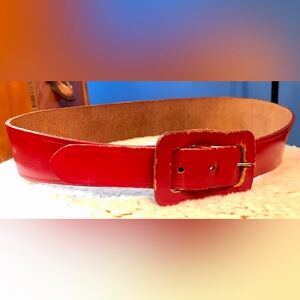 Vintage 1940s Womens Red Leather Waist Belt XS S